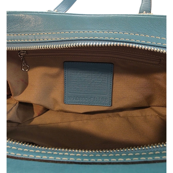 Coach Vintage Soft Smooth Leather Teal Blue Hampton Satchel #F11198 - Picture 11 of 16